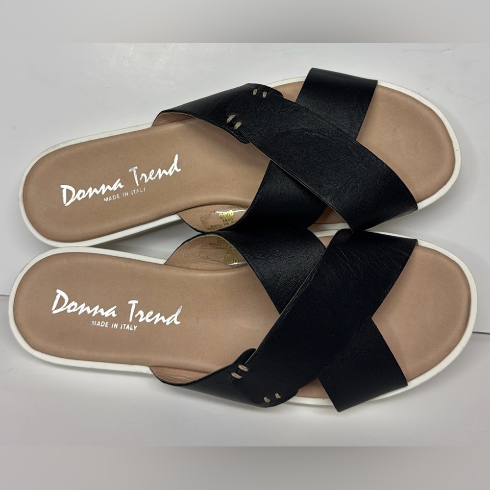 DONNA TREND WOMENS SOFT LEATHER SANDALS Sz 9 BLACK COLOR